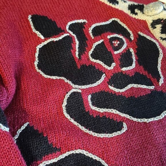 VTG Storybook Knits Safari Leopard Floral Cottagecore Cardigan Large NWT RARE - Picture 7 of 15